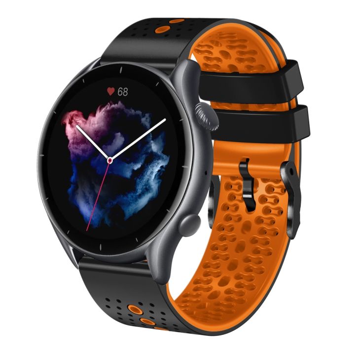 สำหรับ-amazfit-gtr-3-22มม-เป็นรูสองนาฬิกาซิลิโคนสี-ดำ-ส้ม-ขายเอง