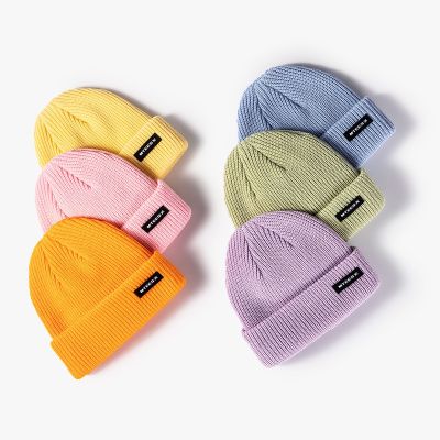 หมวกเมลอนแพทช์ MODE Korea สำหรับผู้หญิง Topi Dingin ถักให้ความอบอุ่นใส่ลำลองสำหรับฤดูใบไม้ร่วงฤดูหนาวสำหรับหมวกขนสัตว์
