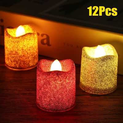 【CW】 12Pcs Glitter Candles Battery Operated New Year Table Atmosphere Decorations