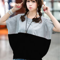 T-shirt ladies  summer Harajuku shirt bat sleeve fashion patchwork T-shirt short-sleeved slim-fit color large size cotton T