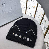 Autumn Winter New Pattern Fashion Versatile Keep Warm Cat Ears Lovely Knitted Wool Hat Luxury Full Diamond Logo Decoration