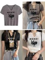 ?*Miki-Shop?พร้อมส่งเสื้อไหมพรมแขนสั้นใส่เข้ารูปพิมพ์ลาย ผ้านิ่มดีมากกก3799-3