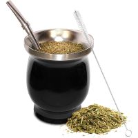 Yerba Mate แก้วกาแฟถ้วยถ้วยชาขนาด8ออนซ์ Argentine Yerba Mate น้ำเต้าแก้วพร้อมหลอดและแปรงทำความสะอาด304สแตนเลส