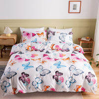 Fashion Printed Home Bedding Set Breathable Duvet Cover Pillowcase Kit Plant Butterfly Pattern Bedding Kit Queen King Size