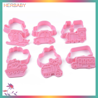 HERBABY 6pcs 3D Car Plane Cookie CUTTER บิสกิตแม่พิมพ์รถไฟรถขนส่งเบเกอรี่ STAMP Press liver fondant cake cutters