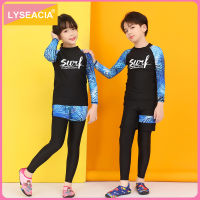 LYSEACIA  M-3XL ชุดว่ายน้ําสําหรับเด็ก Girl Boy ชุดว่ายน้ําหุ้มตัวเต็มแขนยาวชุดว่ายน้ํา Rashguards ฤดูร้อนวัยรุ่นชุดว่ายน้ํา RASH GUARDS ชุดชายหาด UPF 50+