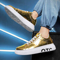 Shiny Leather Mens Shoes Casual Street Trend Golden Mirror Men Sneakers Designer Platform Skateboard Shoes Men zapatillas hombre