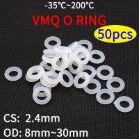 50pcs VMQ O Ring Seal Gasket Thickness CS 2.4mm OD 8 30mm Silicone Rubber Insulated Waterproof Washer Round Shape White Nontoxi