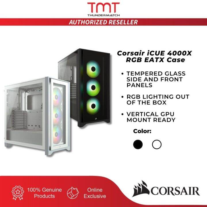 TMT Corsair 4000X RGB EATX Casing Black /White 3x12CM RGB Fan iCUE Lighting Node CORE