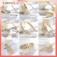 VJMHGS โกลเด้น หมวก เครื่องประดับผม มงกุฎผมแต่งงาน ที่คาดผมเจ้าสาว ที่คาดผมใบ กิ๊บติดผม