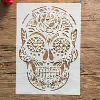 A4 29*21 ซม.Skull DIY StencilsภาพวาดสมุดภาพสีลายนูนAlbumการ์ดกระดาษตกแต่งแม่แบบ,wall-Cailine