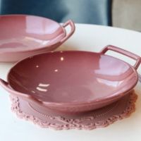 Le Creuset แผ่นหูคู่ครัวเรือนสลัดผลไม้แผ่นหูคู่ต่อต้านลวกแผ่นซุปแผ่นผัก