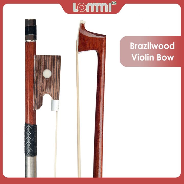 lommi-professional-4-4-full-size-brazilwood-ebony-frog-round-stick-white-horsehair-violin-bow-beginner-level-practice-violin-bow