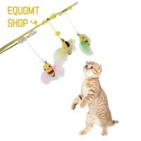 EQUOMT ตลก1ชิ้นนุ่มพร้อมขนนกผ้ากำมะหยี่ขนยาวน้อยผึ้ง Desig แมวเล่นสติ๊กแมวไม้ของเล่นแมวของเล่นสัตว์เลี้ยง