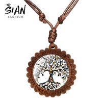 SIAN 2022 Hot Tree of Life Wooden Necklace for Women Men Classical Colorful Life Tree Pendant Necklaces Retro Jewelry Wholesale