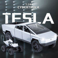 1:24ชั่ง Teslas รถกระบะ Cybertruck ใหม่พลังงานยานพาหนะโลหะ D Iecast รถดึงกลับล้อแม็กของเล่นคอลเลกชันที่มีรถจักรยานยนต์