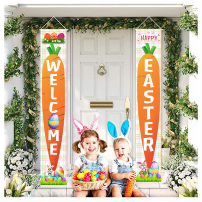 Porch Outdoor Spring Bunny Home Banner Sign Hanging Happy Welcome Decoration