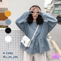 ?MYF มาใหม่?เสื้อกันหนาวคอกลมแขนยาวทรงใหญ่ ชายระบายพองๆ สีพื้น 4 สี