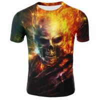 2023Mens Skull T shirts Fashion Summer Short Sleeve Ghost Rider Cool T-shirt 3D Blue Skull Print Tops Rock Fire Skull Tshirt Men