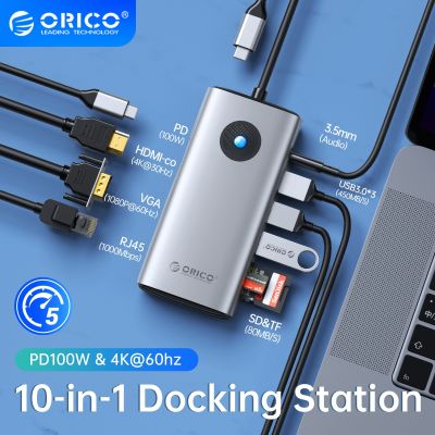 ORICO แท่นวางมือถือชนิด C ฮับเพื่อ4K60Hz HDMI-USB ที่เข้ากันได้3.0อะแดปเตอร์ RJ45ค่าใช้จ่าย PD100W สำหรับ Macbook Pro อุปกรณ์แล็ปท็อป Feona