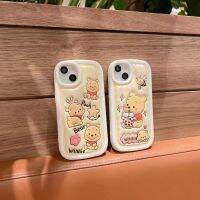 เคสโทรศัพท์ Winnie หมีสำหรับ iPhone 14 13 12 Pro Max Plus 11น่ารักหนัง3D การ์ตูน Winnie ช้อนส้อมมีดหมีพูห์หมีปกป้องกล้องกรอบ TPU แบบนิ่มกันกระแทก