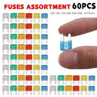 60pcs Mixed Mini Blade Fuses Auto Car Truck Assortment Fuse Assortment Kit 5A 10A 15A 20A 25/30A Replacement Parts