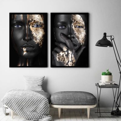 ผู้หญิงแอฟริกัน Art โปสเตอร์และพิมพ์สีดำและทองสไตล์นอร์ดิกห้องนั่งเล่นภาพจิตรกรรมฝาผนัง Home Wall ยอดนิยมภาพวาดผ้าใบ