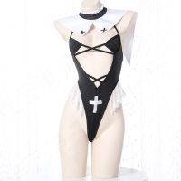 Sexy Lingerie Hot Bodysuit for Woman Maid Uniform Nun Cosplay Role Play Costumes Bikini Top Hollow Ultra Short Clothing