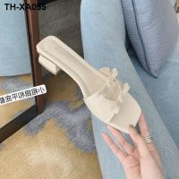 Slippers female summer wear the new 2023 half dragged outside thick with high heels joker web celebrity fashion cool slippers sandals a word