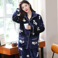Womens Flannel Purple Pajamas Pyjamas Sets Long Sleeve Sleepwear Pijama Pajamas Suit Female Sleep Two Piece Set Loungewear