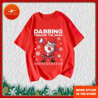 เสื้อยืดผ้าฝ้ายเสื้อยืดผ้าฝ้าย เสื้อยืดคริสต์มาส2022 Merry Christmas New Fashion Short Sleeve T-shirt Cute Santa Reindeer Graphic Red T