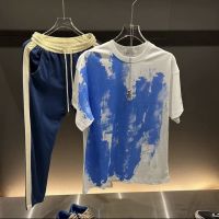 【Hot Sale】 new tie-dye printing mens loose and thin round neck short-sleeved T-shirt trendy fashion all-match casual suit