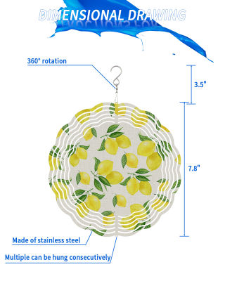 ฤดูร้อนผลไม้มะนาวฟาร์มย้อนยุค3D หมุนกระดิ่งลมสแตนเลสแขวนตกแต่งสวนกลางแจ้งบ้านจี้ลมปั่น.