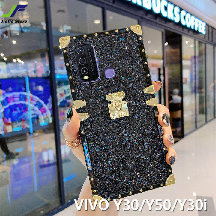 jiefie-เคสมือถือสำหรับ-vivo-y30-vivo-y50-vivo-y30i-vivo-y76-vivo-y76s-y72เคสโทรศัพท์กรอบกรอบตอกหมุดแบรนด์กระแสแฟชั่นแวววาว