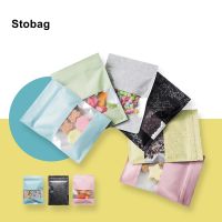 StoBag 100pcs Color Frosted Food Packaging Ziplock Small Bag with Window Sealed Storage for Candy Snack Tea Nuts Pouches Favors