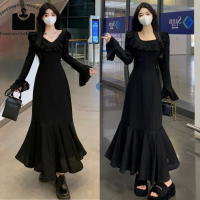 กระโปรงยาวทรง MODE Korea สำหรับผู้หญิงตัวใหญ่ทรงบัวหลวงแขนยาวทีละขั้นตอน Mm2023ฤดูใบไม้ร่วง