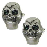 2X Bronze Flip-Up Skull Cover Finger Ring Watch Stretchy Watchband for Unisex--Battery Included, Ideal for Skull Lover