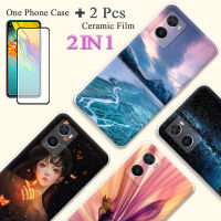 2 IN 1สำหรับ OPPO A76 4G เคส A36เคสซิลิโคนเนื้อนิ่ม TPU ด้วยปกป้องหน้าจอเซรามิกโค้ง