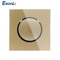 Esooli มาใหม่ล่าสุดแผงแก้วคริสตัลสีทอง2แก๊ง1วิธีคลิก/ปิดมีอินดิเคเตอร์ LED สวิทช์ไฟติดผนังแบบสุ่ม