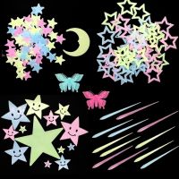 ✺▲▬ Luminous Star Combination Wall Sticker Plastic Stereo Fluorescent Sticker Living Room Bedroom Dorm Decorative Sticker