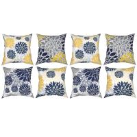 8x Throw Pillow Covers 18X18 Inch Navy Blue Gold Oversized Flower Geometry Square Pillow Cushion Cases