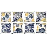 8x Throw Pillow Covers 18X18 Inch Navy Blue Gold Oversized Flower Geometry Square Pillow Cushion Cases