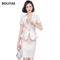 Boliyae Suits With Skirt Women Summer Fashion Short Sleeve Blazer and Pants Casual Business Office Ladies Work Wear 2 Piece Set