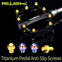 RISK 8pcs M4x4.6mm Titanium Pedal Bolts Anti Slip For Mountain Road Bike Cycling Ultra light Hexagon Ti Fasten Anti Slip Screws