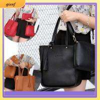 QIANF 4Pcs/set ลำลองแบบสบายๆ แบบพกพาได้ เครื่องหนังแท้ กระเป๋าถือแบบถือ กระเป๋า Crossbody กระเป๋าสะพายไหล่แบบสั้น กระเป๋าสตางค์กระเป๋าเงิน