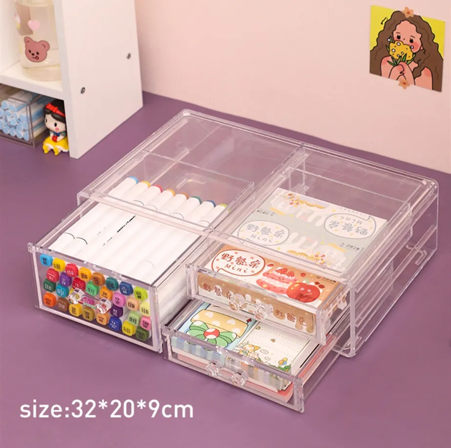 Stationery Case Desktop Washi Tape Storage Box Makeup Organizer Pen Holder  Home Office School Storage Rack Drawer Pencil Box