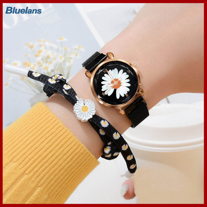 bluelans-ผู้หญิงสุภาพสตรีสายรัดข้อมือลายตาข่ายหมายเลขอาราบิกควอตซ์กำไลนาฬิกาข้อมือของขวัญ