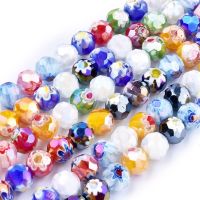 1Strand  Faceted Round Handmade Millefiori Glass Beads Strands AB Color Plated Mixed Color 9.5-10mm Hole: 1.5mm about 38pcs/strand 14.1 inch