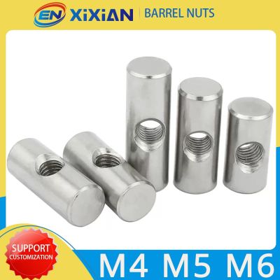 M4 M5 M6 Barrel Nut Bolts 304 Stainless Steel Cylindrical Pin Dowel Thread Cross Hole Hammer Embedded Nut for Wood Furniture Nails  Screws Fasteners