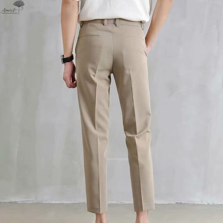 amart-กางเกงขายาวผู้ชายสำหรับฤดูร้อน2022กางเกงผู้ชายขายาวที่เก้าแบบสลิมลำลองขาเล็ก-celana-setelan-ผ้าอินเทรนด์ใส่ทำงานกางเกงสไตล์เกาหลีขายส่ง